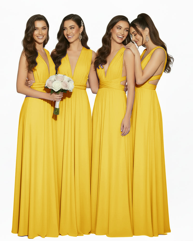 Multiway Convertible Maxi Inifinity Dress With Pockets for Bridesmaids & Weddings mustard yellow 