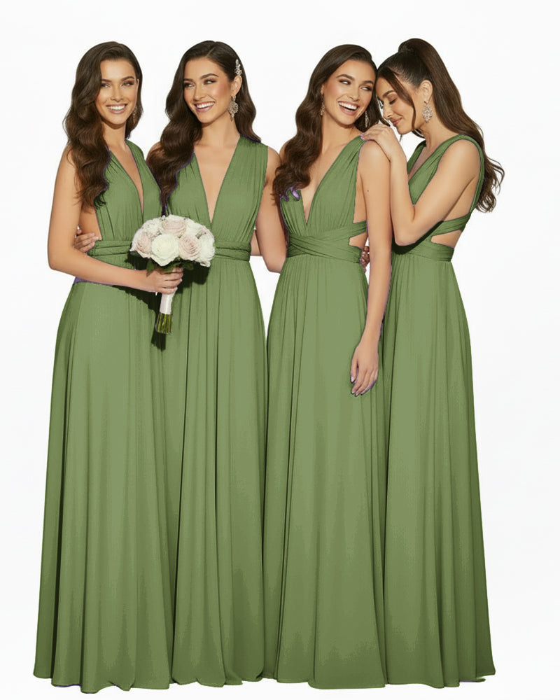 Multiway Convertible Maxi Inifinity Dress With Pockets for Bridesmaids & Weddings olive 