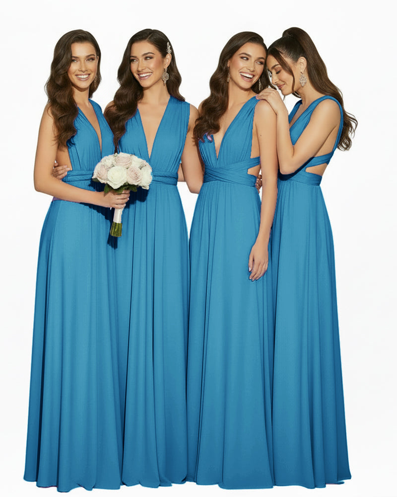 Multiway Convertible Maxi Inifinity Dress With Pockets for Bridesmaids & Weddings peacock blue 