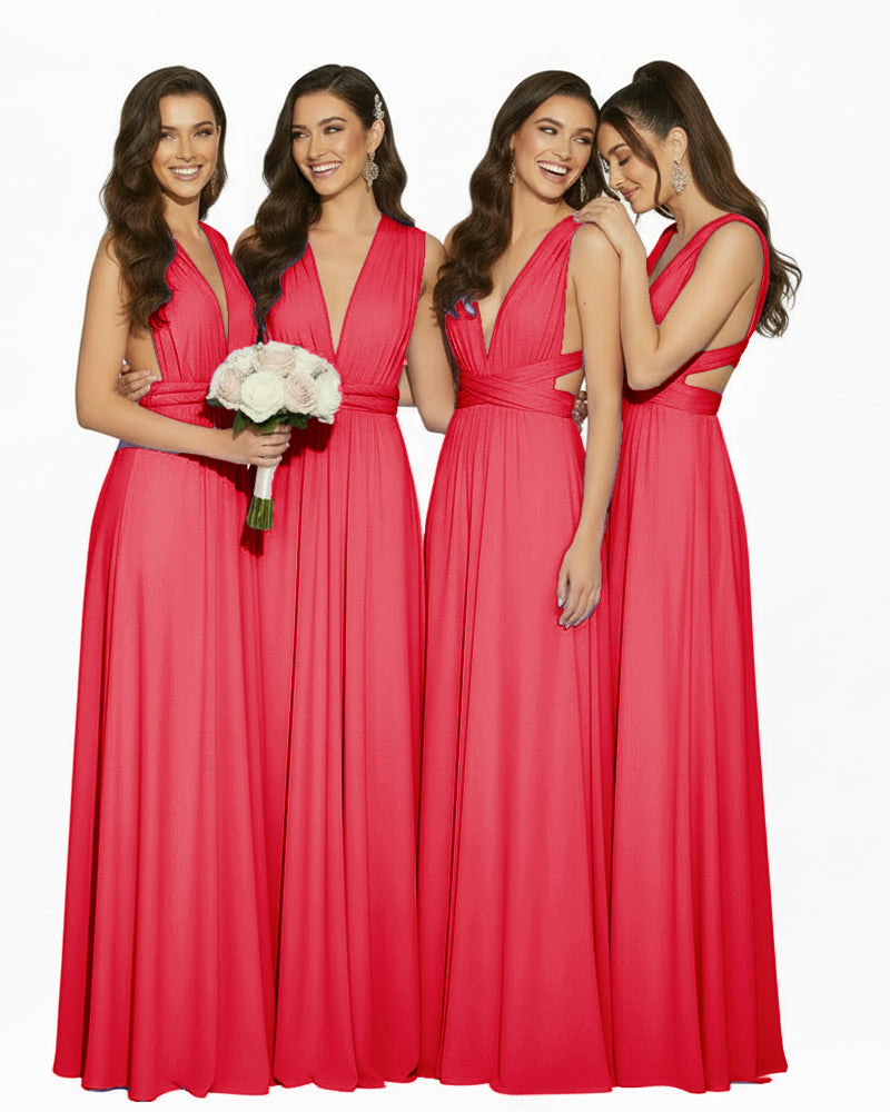 Multiway Convertible Maxi Inifinity Dress With Pockets for Bridesmaids & Weddings red 
