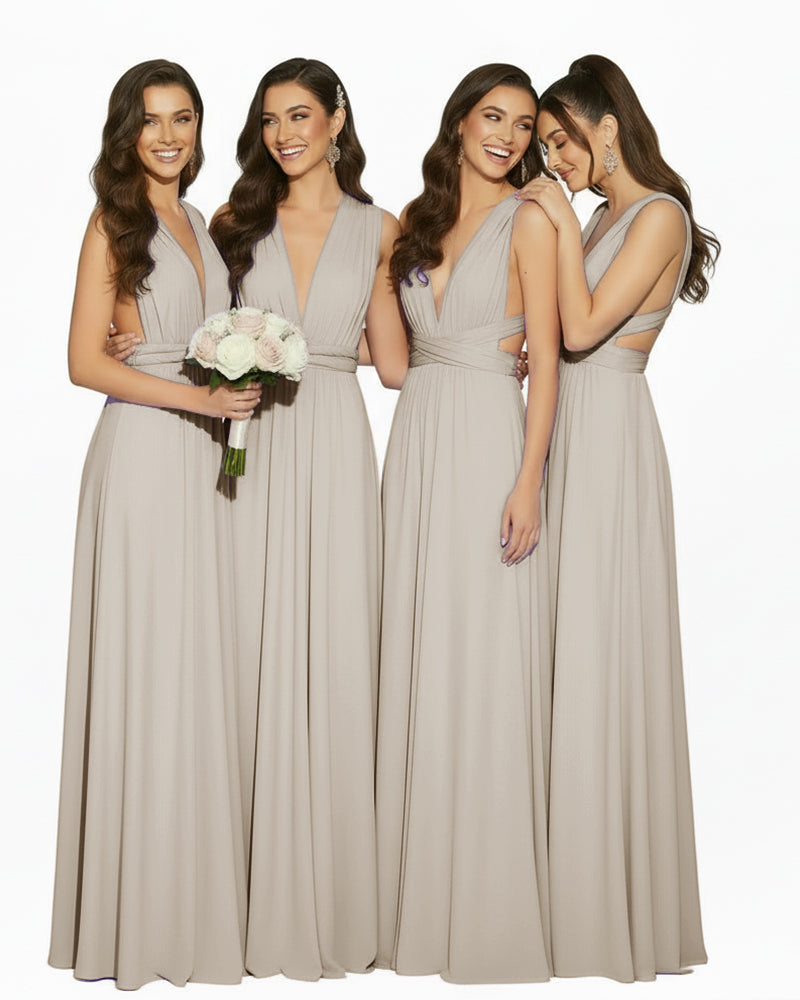 Multiway Convertible Maxi Inifinity Dress With Pockets for Bridesmaids & Weddings taupe 