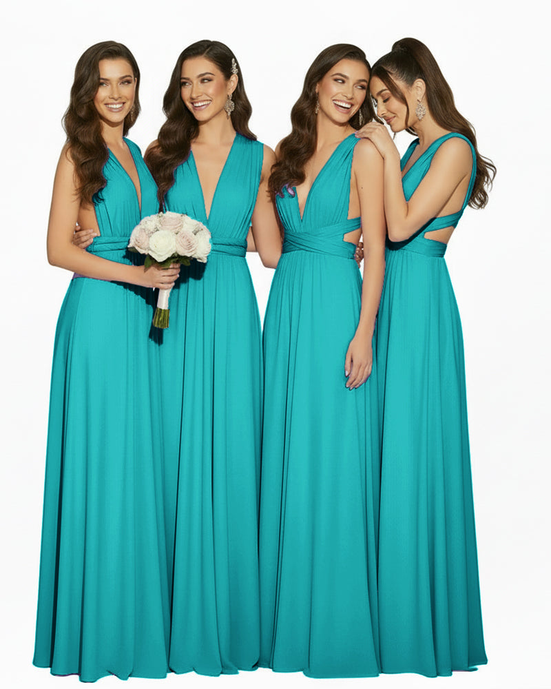 Multiway Convertible Maxi Inifinity Dress With Pockets for Bridesmaids & Weddings teal green 