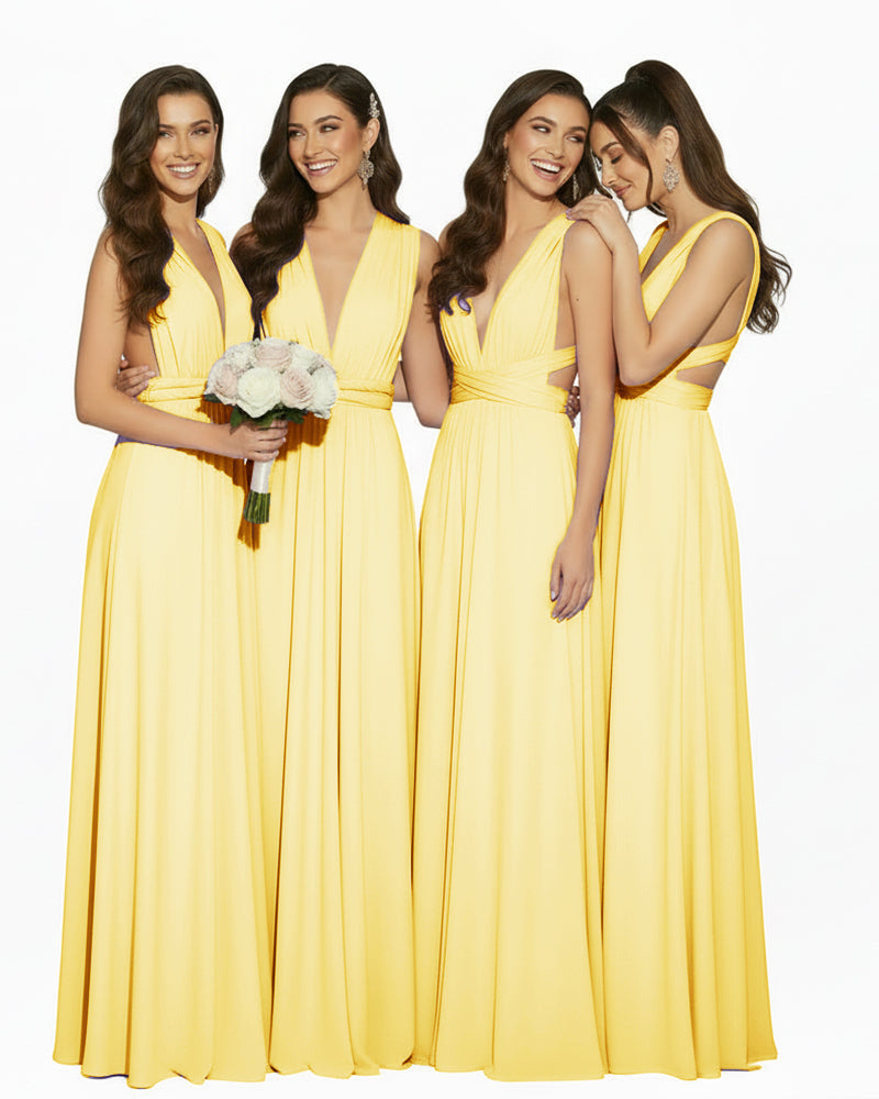 Multiway Convertible Maxi Inifinity Dress With Pockets for Bridesmaids & Weddings yellow 