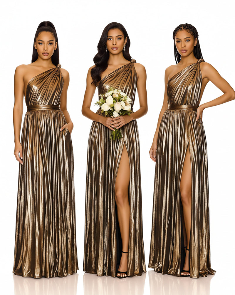 Sparkling Pleated Metallic Bridesmaid Convertible Infinity Dress Multiway Wrap