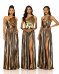 Sparkling Pleated Metallic Bridesmaid Convertible Infinity Dress Multiway Wrap