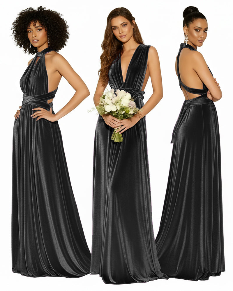Convertible Versatile Multi-Way Wrap Long Infinity Dress With Pockets black 