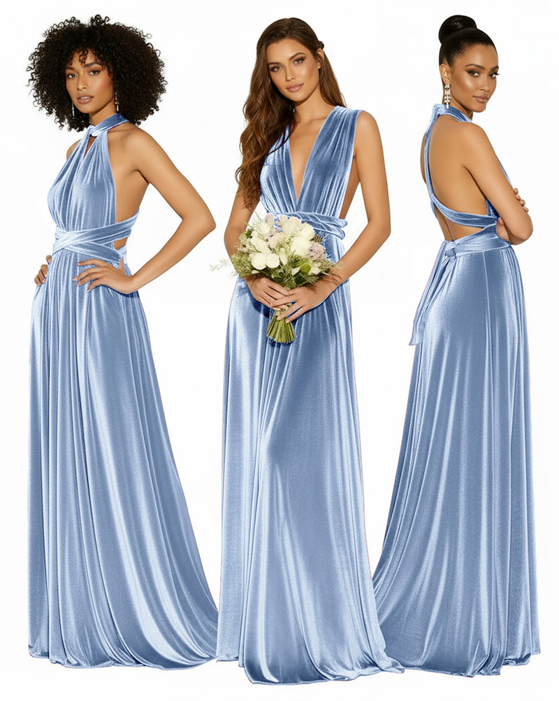 Convertible Versatile Multi-Way Wrap Long Infinity Dress With Pockets blue 