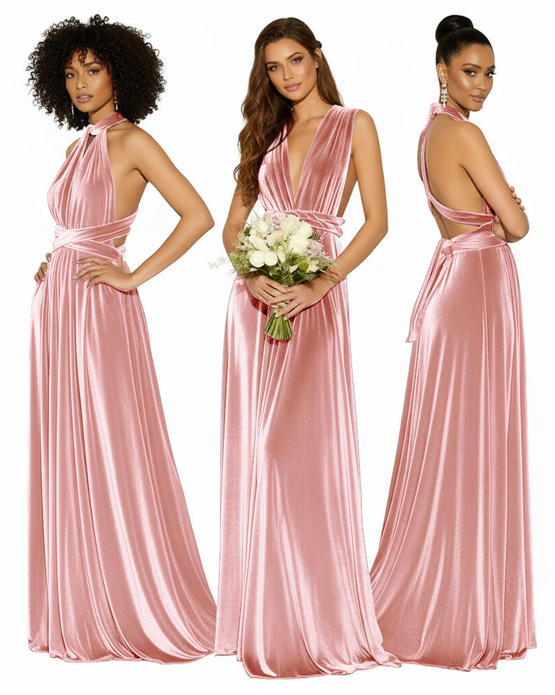 Convertible Versatile Multi-Way Wrap Long Infinity Dress With Pockets blushing pink 