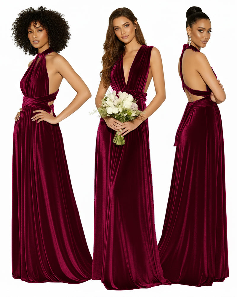 Convertible Versatile Multi-Way Wrap Long Infinity Dress With Pockets burgundy 
