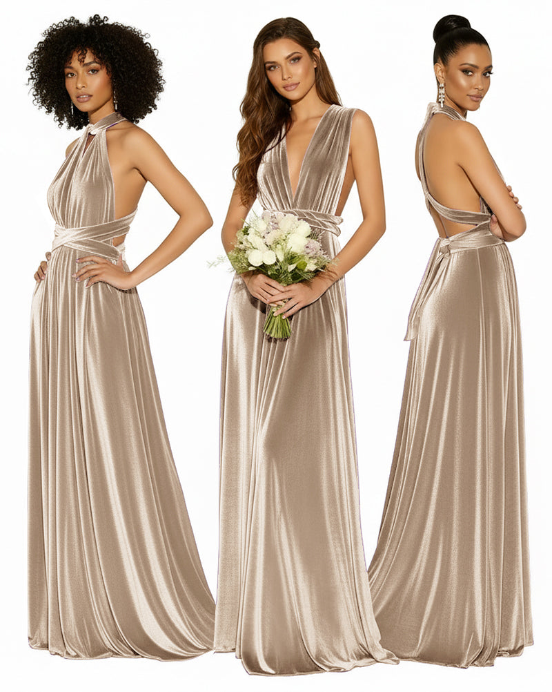 Convertible Versatile Multi-Way Wrap Long Infinity Dress With Pockets champagne 