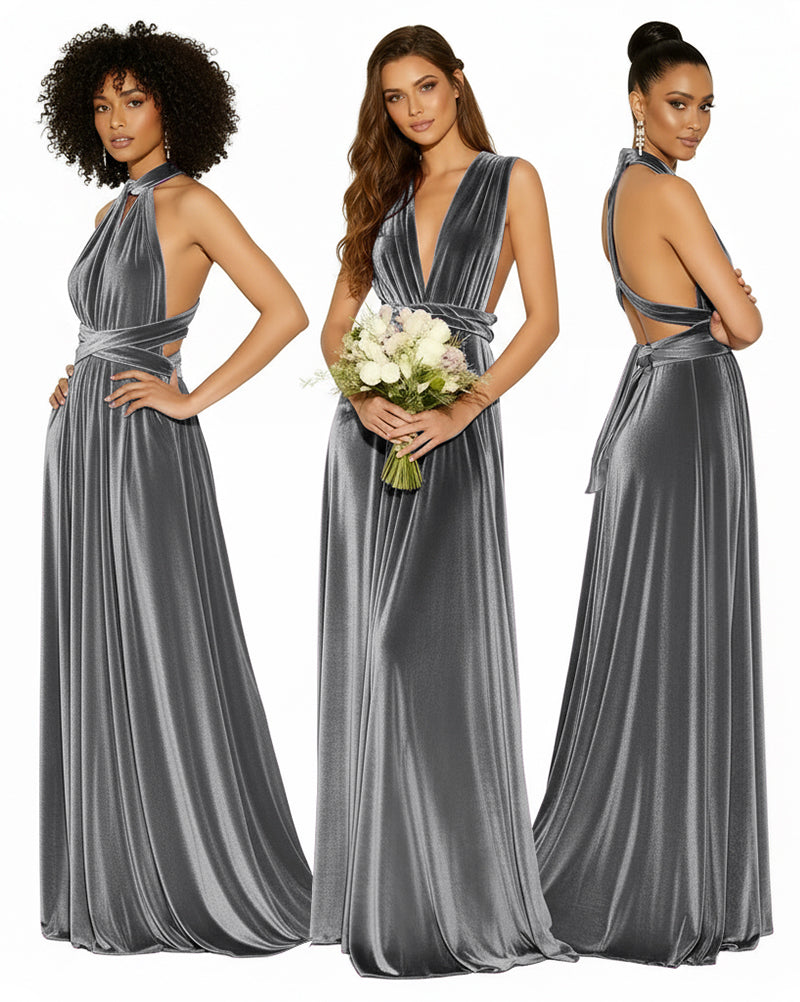 Convertible Versatile Multi-Way Wrap Long Infinity Dress With Pockets charcoal grey 