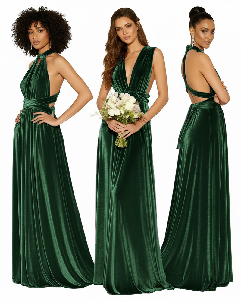 Convertible Versatile Multi-Way Wrap Long Infinity Dress With Pockets dark green 