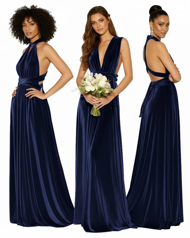 Convertible Versatile Multi-Way Wrap Long Infinity Dress With Pockets dark navy 