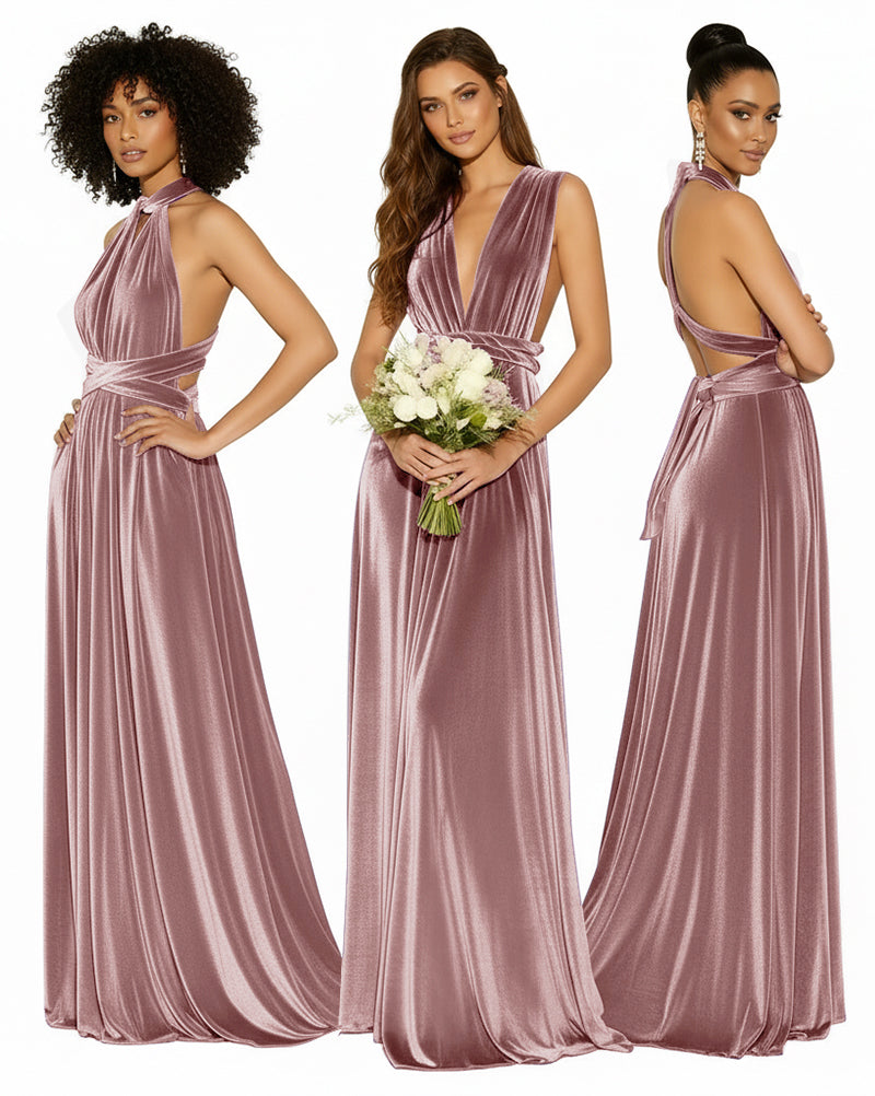 Convertible Versatile Multi-Way Wrap Long Infinity Dress With Pockets dusty rose 