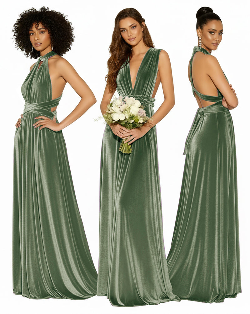 Convertible Versatile Multi-Way Wrap Long Infinity Dress With Pockets dusty sage 