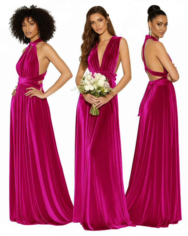 Convertible Versatile Multi-Way Wrap Long Infinity Dress With Pockets fuchsia 