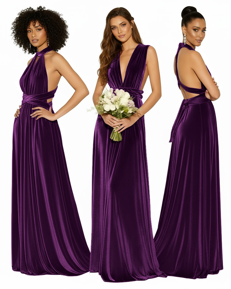 Convertible Versatile Multi-Way Wrap Long Infinity Dress With Pockets grape 