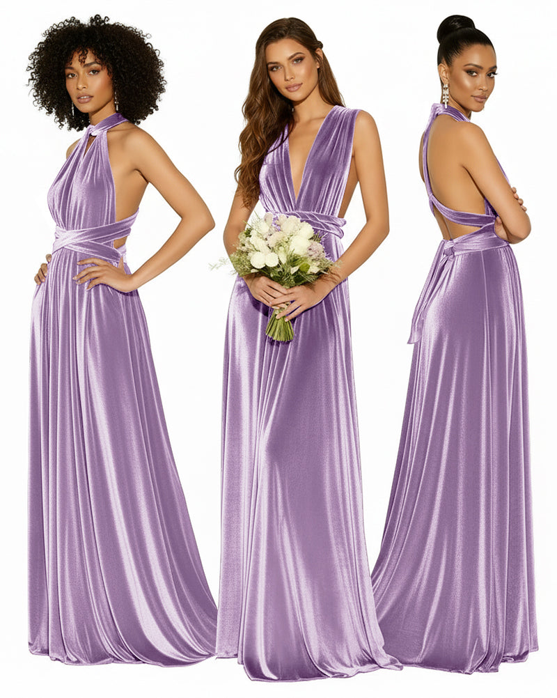 Convertible Versatile Multi-Way Wrap Long Infinity Dress With Pockets lilac 