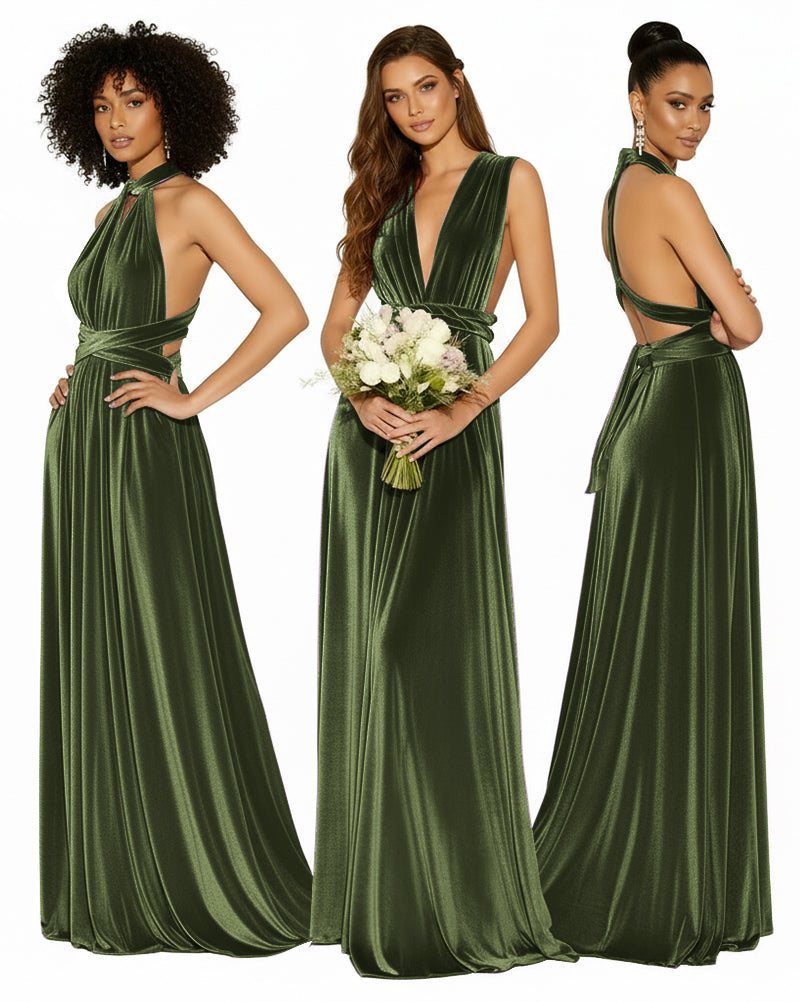 Convertible Versatile Multi-Way Wrap Long Infinity Dress With Pockets olive 