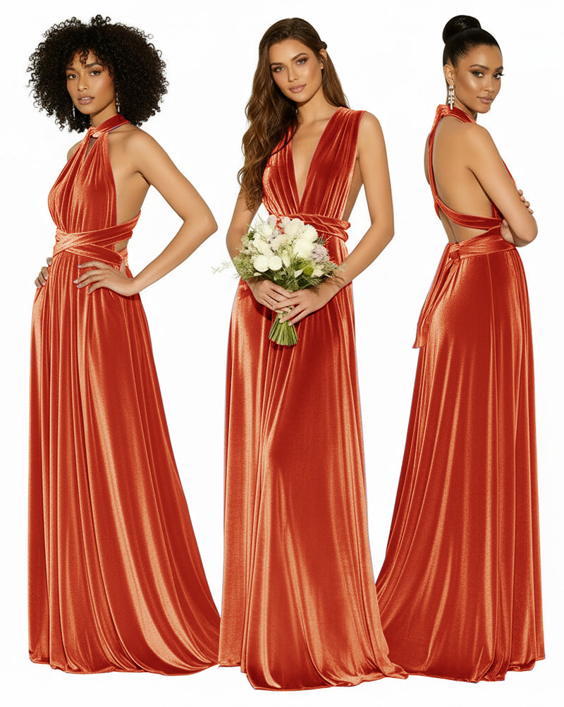 Convertible Versatile Multi-Way Wrap Long Infinity Dress With Pockets orange 