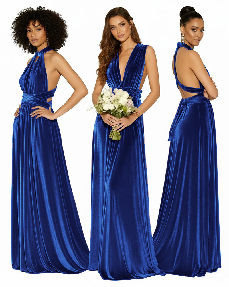 Convertible Versatile Multi-Way Wrap Long Infinity Dress With Pockets royal blue 