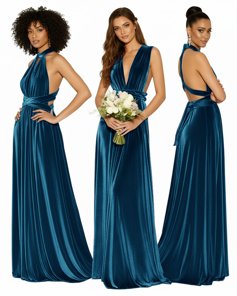Convertible Versatile Multi-Way Wrap Long Infinity Dress With Pockets teal blue 