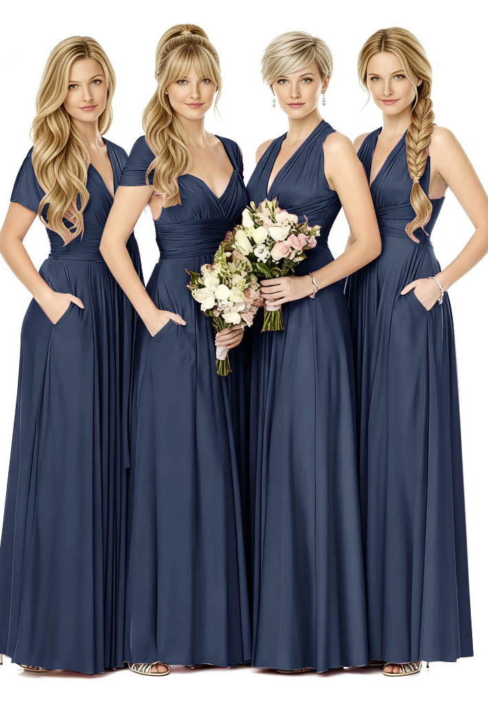 Convertible Bridal Party Beauty Multiway Infinity Dress Regular Plus size Wedding Bridal Party Bridemaids Gown dark navy one size plus