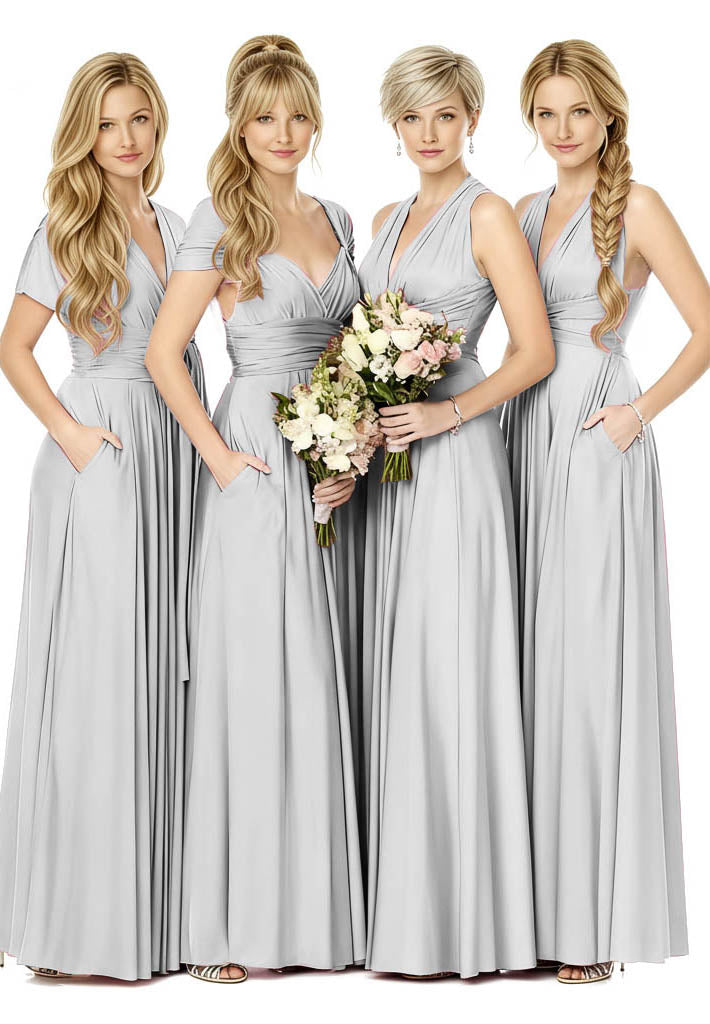 Convertible Bridal Party Beauty Multiway Infinity Dress Regular Plus size Wedding Bridal Party Bridemaids Gown silver one size plus