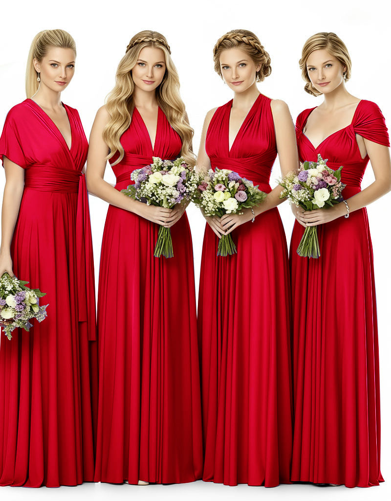 Convertible Bridesmaid Infinity Multiway Dress with Pockets red 