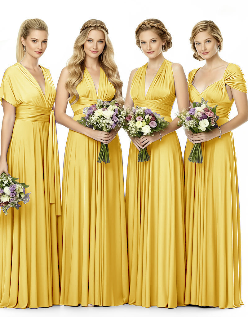 Convertible Bridesmaid Infinity Multiway Dress with Pockets yellow 