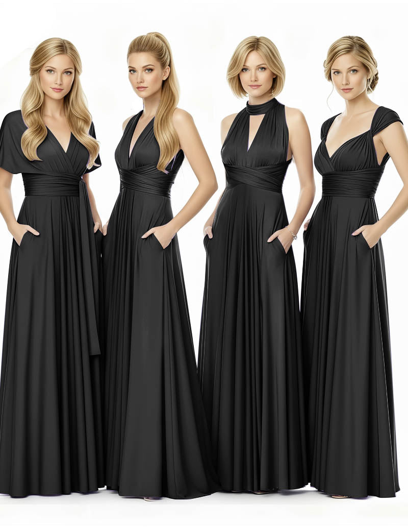 Long Infinity Bridemaid Dress Maxi Convertible Dress for Bridal Partyblack 