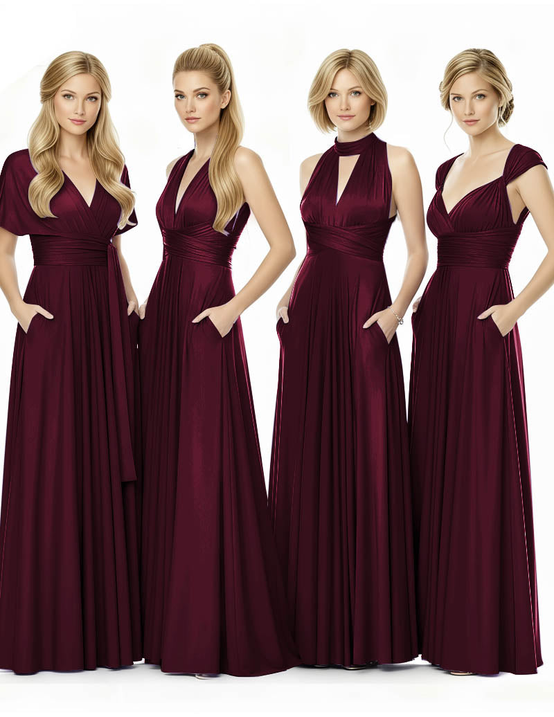 Long Infinity Bridemaid Dress Maxi Convertible Dress for Bridal Partyburgundy 