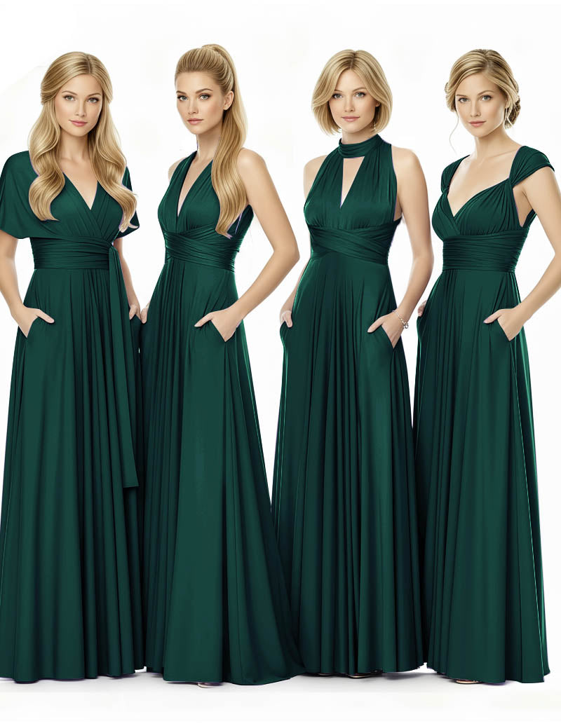 Long Infinity Bridemaid Dress Maxi Convertible Dress for Bridal Partydark green 