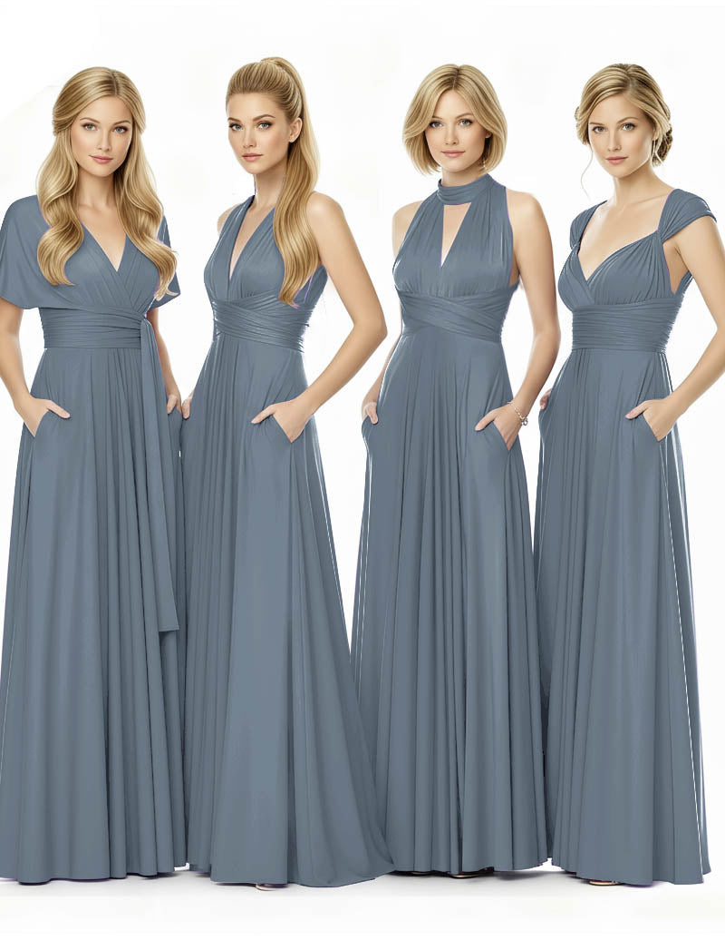 Long Infinity Bridemaid Dress Maxi Convertible Dress for Bridal Partydusty blue 