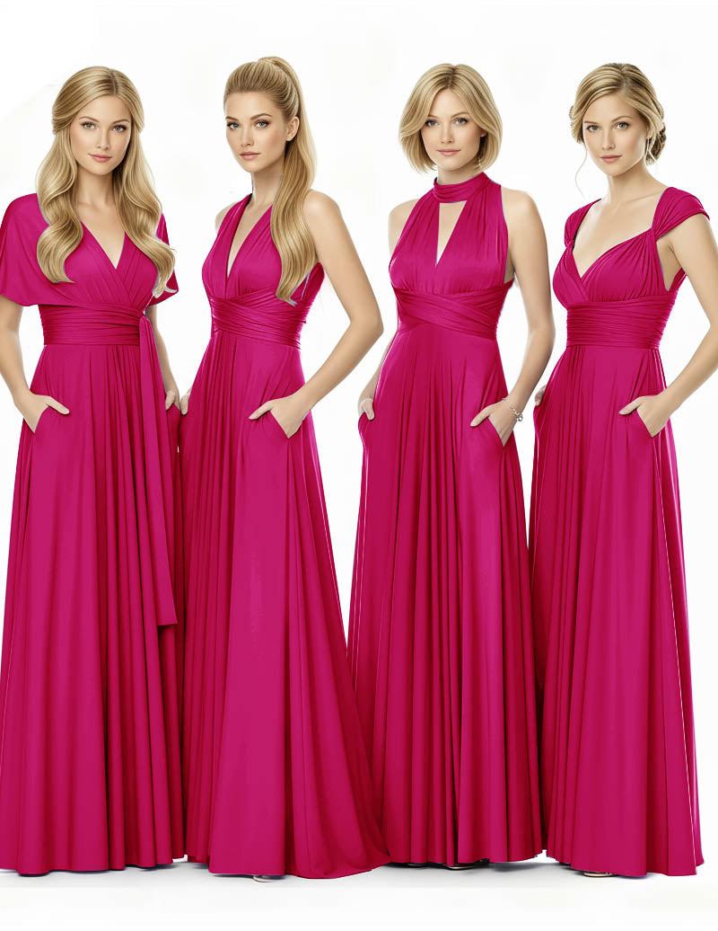 Long Infinity Bridemaid Dress Maxi Convertible Dress for Bridal Partyfuchsia 