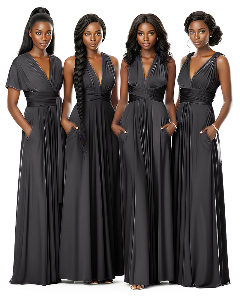 Wrap Maxi Infinity Convertible Dress for Bridesmaids Wedding Guestsblack 