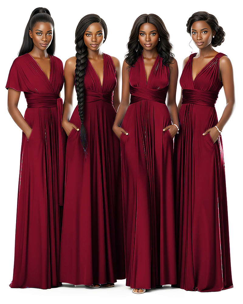 Wrap Maxi Infinity Convertible Dress for Bridesmaids Wedding Guestsburgundy 