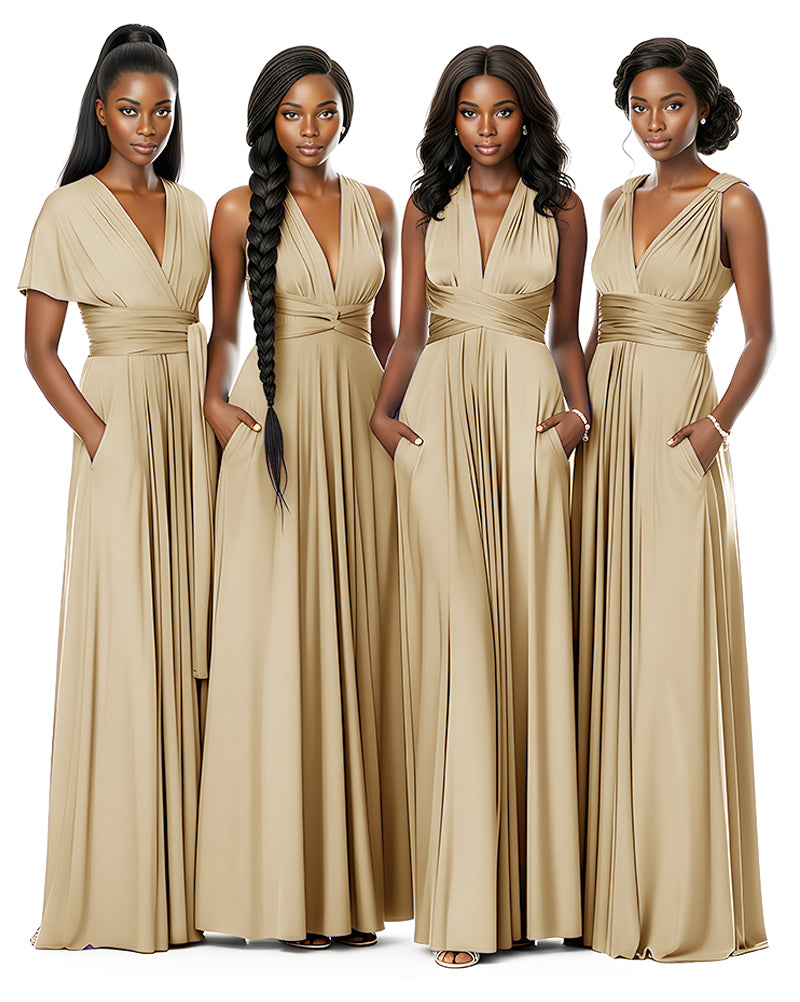 Wrap Maxi Infinity Convertible Dress for Bridesmaids Wedding Guestschampagne 