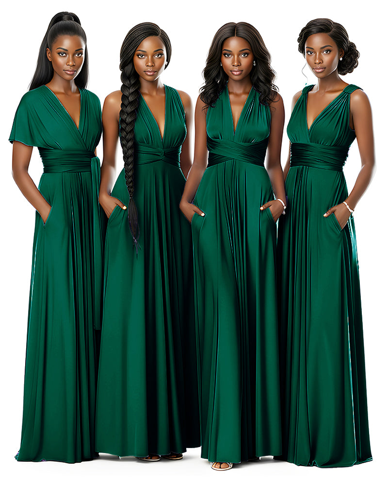 Wrap Maxi Infinity Convertible Dress for Bridesmaids Wedding Guestsdark green 