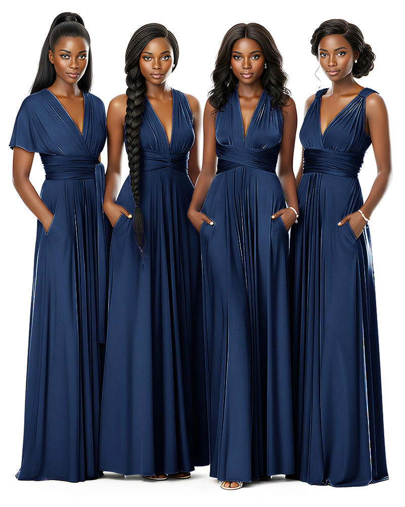 Wrap Maxi Infinity Convertible Dress for Bridesmaids Wedding Guestsdark navy 