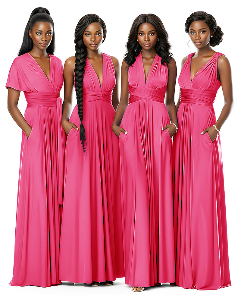 Wrap Maxi Infinity Convertible Dress for Bridesmaids Wedding Guestsfuchsia 