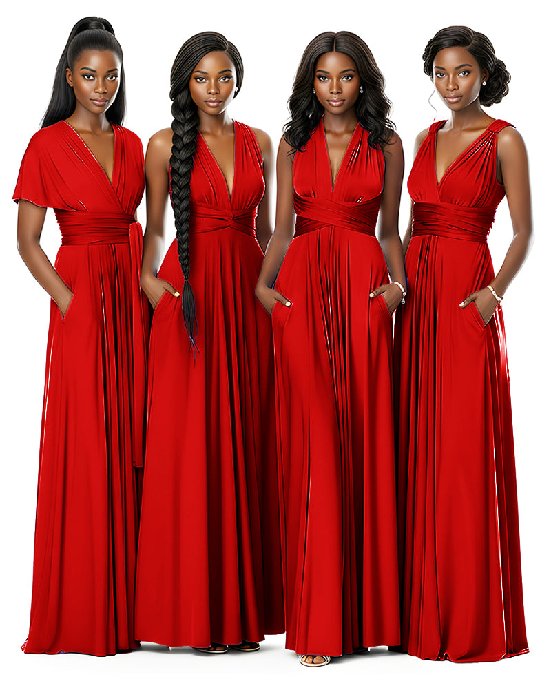 Wrap Maxi Infinity Convertible Dress for Bridesmaids Wedding Guestsred 