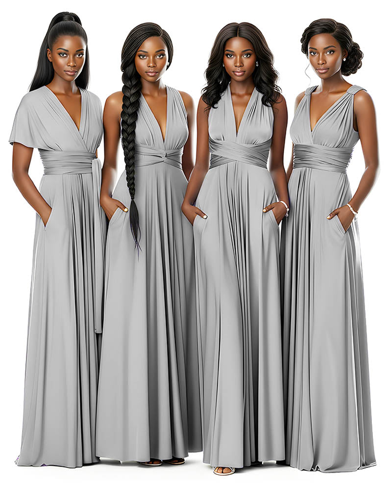 Wrap Maxi Infinity Convertible Dress for Bridesmaids Wedding Guestssilver 