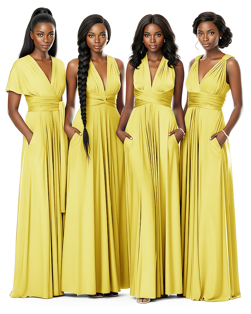 Wrap Maxi Infinity Convertible Dress for Bridesmaids Wedding Guestsyellow 