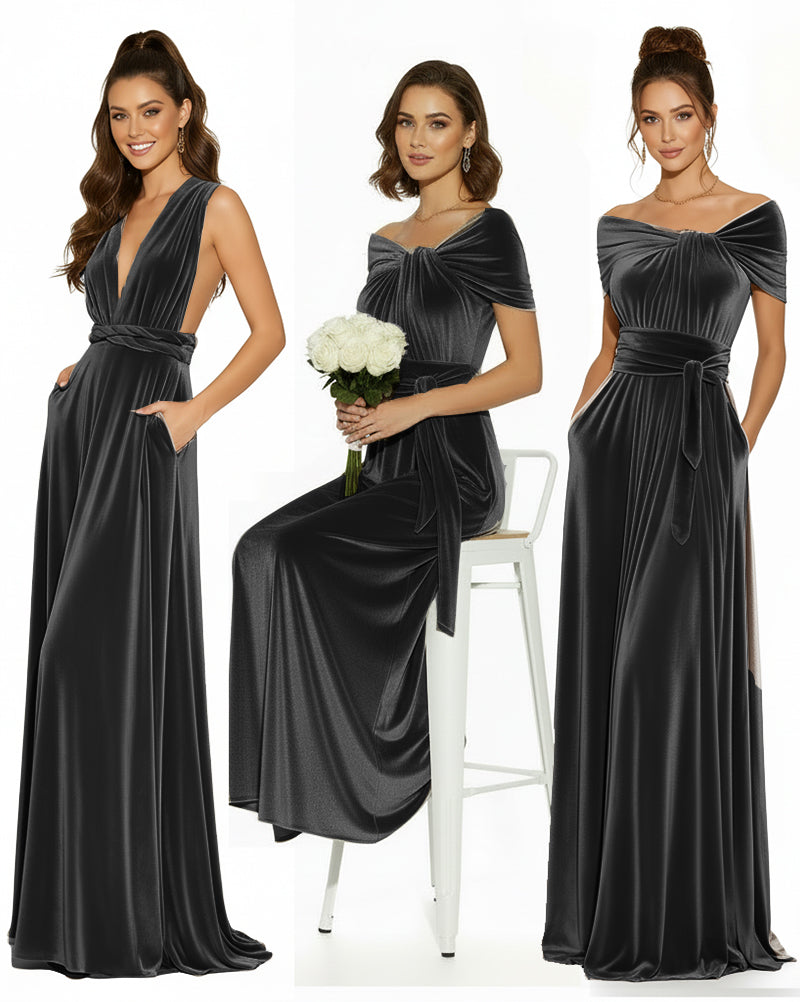 Velvet Infinity Convertible Wrap Dress With Pockets Regular Plus size Wedding Bridal Party Bridemaids Gown