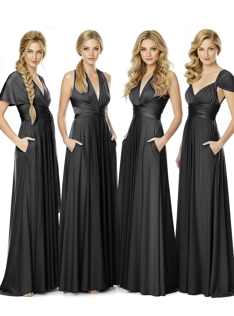 Bridal Party Convertible Wrap Maxi Dress Infinity Multiway Dress With Pocketsblack 