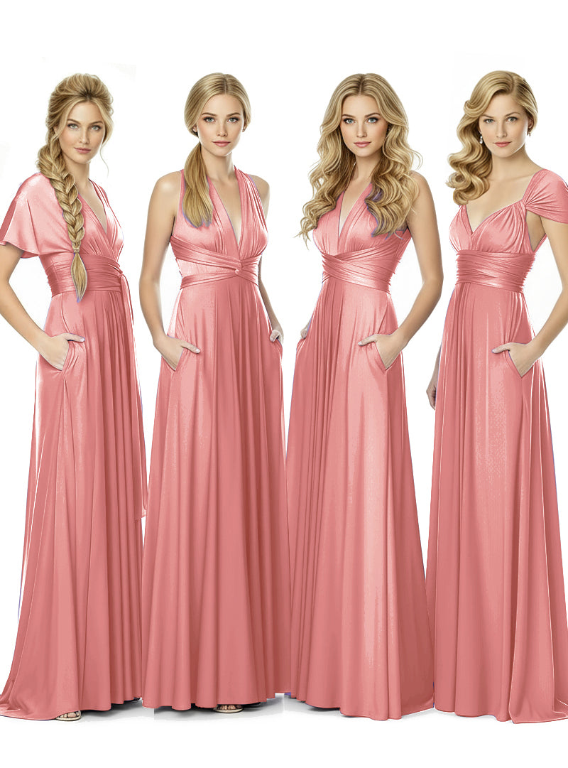 Bridal Party Convertible Wrap Maxi Dress Infinity Multiway Dress With Pocketsblushing pink 