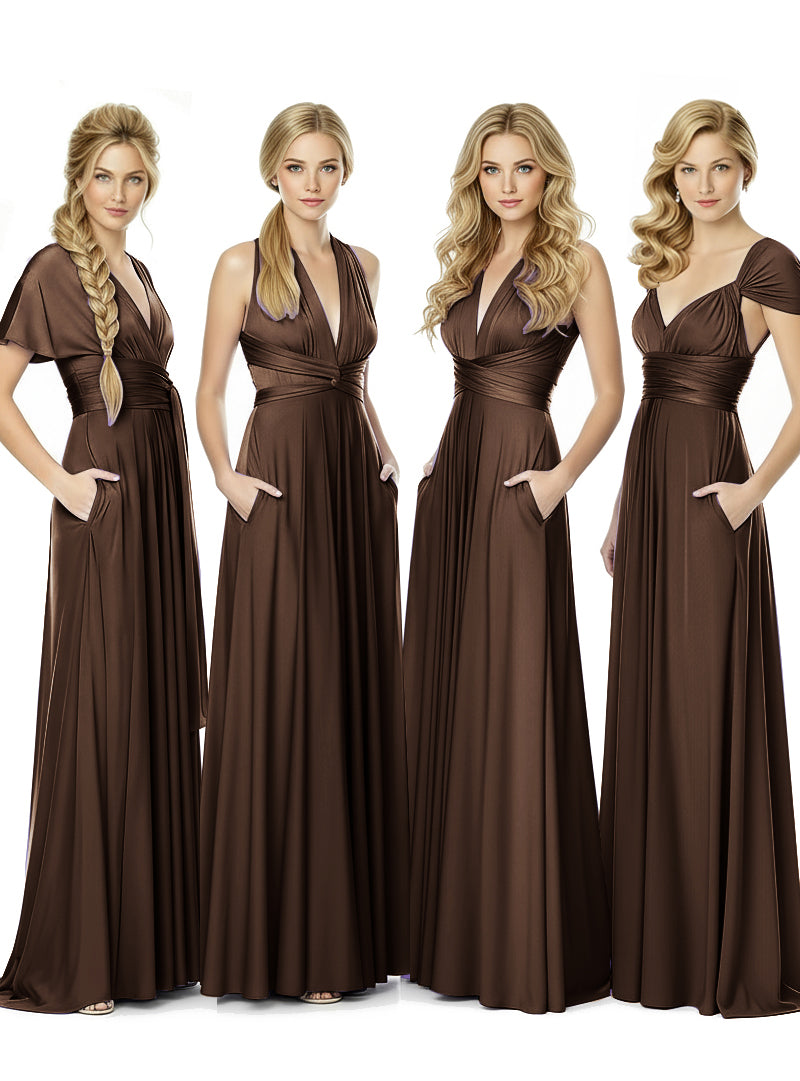 Bridal Party Convertible Wrap Maxi Dress Infinity Multiway Dress With Pocketsbrown 