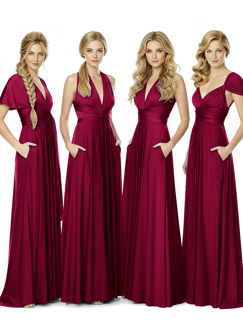 Bridal Party Convertible Wrap Maxi Dress Infinity Multiway Dress With Pocketsburgundy 