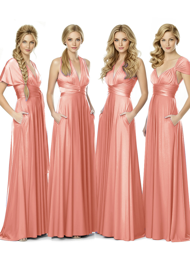 Bridal Party Convertible Wrap Maxi Dress Infinity Multiway Dress With Pocketscoral 